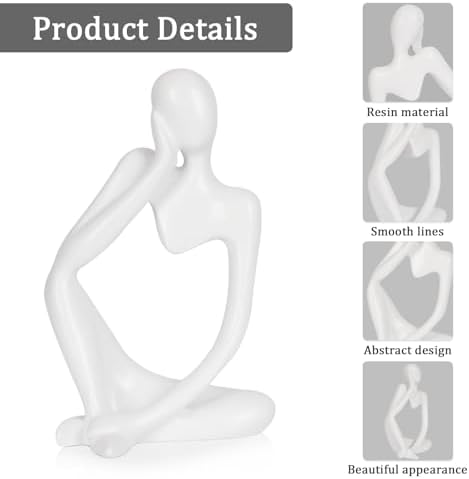 Sandstone Resin Thinker Statue Style Abstract Sculpture, White, Left - Image 4