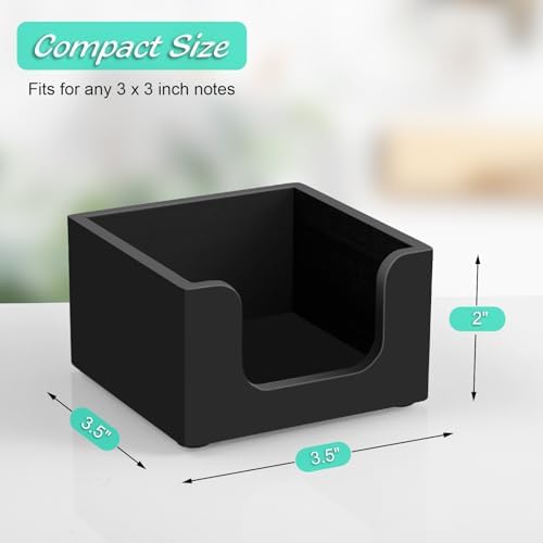 Bivvclaz Wood Sticky Note Holder, 3 x 3 Inch Post It Note Dispenser for Office Desk Accessories, Self Stick Note Pad Holder, Memo Pad Holder Dispenser Organizer for School Office Desk Supplies, Black - Image 2