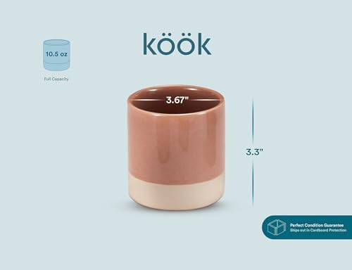 KooK Latte Cups, Ceramic Artisanal Stoneware, No Handle, Japanese Tea Cups, For Coffee, Tea, Cocoa, Microwave and Dishwasher Safe, Multicolor, 10.5 oz, Set of 4 - Image 6