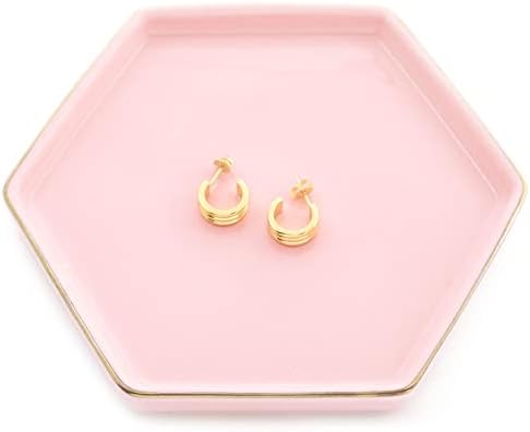HANKOR 4.7 inch Ceramic Jewelry Dish Tray, Small Ring Holder Dish, Pink Catch All Trinket Tray for Keys Rings Earrings by HANKOR