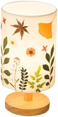 Pressed Flowers Table Lamp 5W LED 3Color Temperatures Dried Flower Bedside Lamp Linen Shade with Wood Base for Bedroom Living Room Desk Office by Floresita