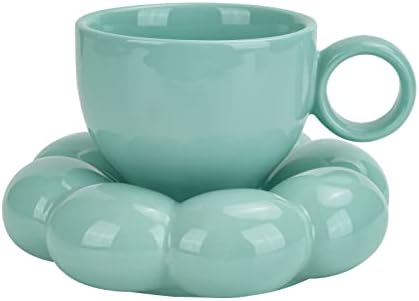 Koythin 6.5oz Sunflower Saucer Mini Ceramic Mug, Blue-Green Tea Latte Cup - Image 3