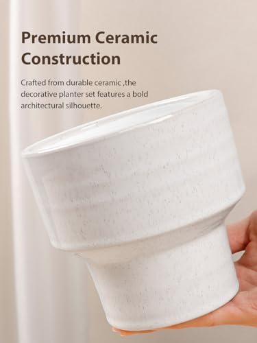 INGOFIN Ceramic Planter Pot Set of 3, 4/5/6 Inch Indoor Plant Decorative Cachepot for Pothos & Succulents, No Drainage Hole, Modern Tabletop Desk Display Pot for Home Decor, Pockmarks White - Image 4