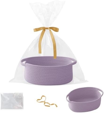 Purple Woven Rope Basket - Baby Gift Basket with Bag & Ribbon by HZFTJOY
