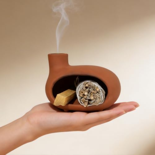 Orange-Red Terracotta Palo Santo Holder, Mini Chiminea Incense Burner - Image 5