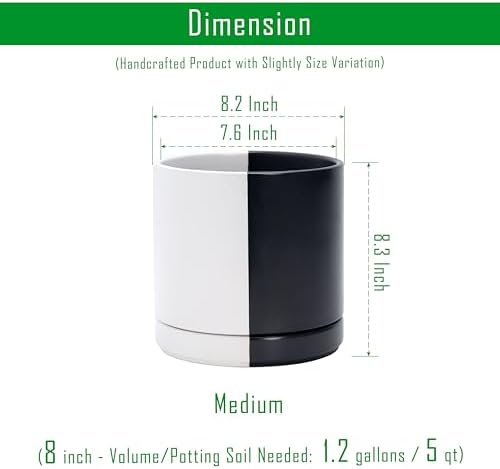 D'vine Dev 8.2 Inch Ceramic Planter Pot, Black White Split, 94-O-D-0 - Image 3