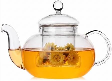 600ml (20.3oz) Borosilicate Glass Teapot with Removable Glass Infuser, Stovetop Safe Clear Tea Kettle for Blooming Tea & Loose Leaf Tea by Unknown