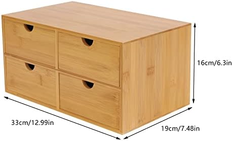 Tabletop Original Bamboo Desk Organizer - Mini Bamboo Desk Drawer Tabletop Storage Organization Box for Office Home Toiletries Supplies, No Assembly Required (4 Drawers(2+2)) - Image 3