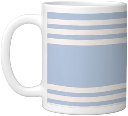 Pastel Blue & Ivory Striped Lines Minimalist Aesthetic Ceramic Mug, White, 11oz by Unknown