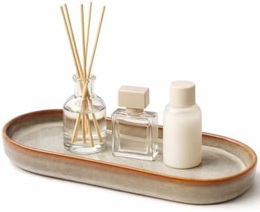 Reactive Glaze Ceramic Bathroom Tray Brown Rim, Oval Vanity Dish - Image 6