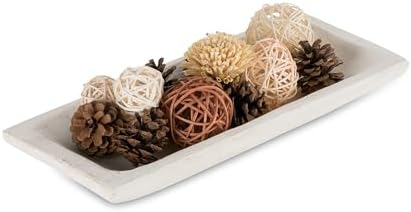 Hanobe Wood Decorative Bowl for Coffee Table Entryway Decor, Rustic White by Hanobe