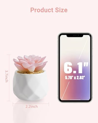 VIVERIE Mini Succulents Plants Artificial in Pots-Rose Pink, Christmas Small Fake Succulents Plants for Home Decor Indoor for Women, White Ceramic Faux Succulents, Set of 1, Gifts for Mom - Image 2