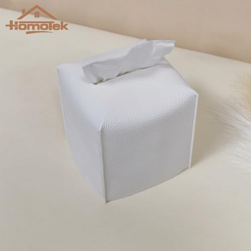 HOMOTEK 2 Pack Tissue Box Cover, Square PU Leather Tissue Holder, Decorative Facial Tissue Cube Paper Organizer Dispenser for Bathroom, Night Stands, Desk, Car 5X5X5'' - White, Pebble Grain - Image 4