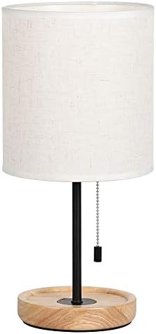 HAITRAL Bedside Table Lamp - Modern Nightstand Lamp with Linen Fabric Shade Wooden Desk Lamps for Bedrooms, Office, College Dorm, Dinning Room, Girls Room - 16 Inches (HT-AD005) - Image 6
