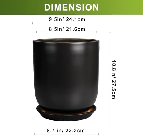 Ceramic Planter 10 Inch - Ceramic Pot for Indoor Plants Outdoor Plant Pot with Drainage Hole and Saucer Cylinder Flower Pot Black - Image 3