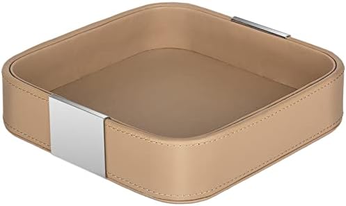 SANZIE Luxury Leather Tray Desktop Storage Small Catchall Organizer Decorative Tray for Entryway Table to hold Jewelry Watch Cosmetics Keys Phone Wallet Home & Office Accessories (Taupe Silvery) by SANZIE