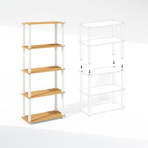 Furinno Turn-S-Tube Storage Shelves Set of 2, 3-Tier Book Shelf, Corner Shelf, Toolless Open Shelves, Square Tubes, for Organization and Storage, Living Room, Garage, Home Office, Beech - Image 5