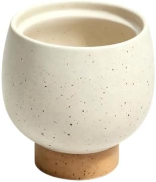 5.5 Inch Cream Speckled Ceramic Planter Pot, Indoor Plant Pot with Tan Base for Home Decor by Unknown