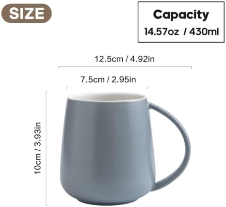 Eyoriza 15Oz Matte Ceramic Coffee Mug - Modern Large Coffee Cups Tea Cup with Big Handle for Home and Office, Ideal Gift for Men Women, Microwave and Dishwasher Safe, Grey - Image 2