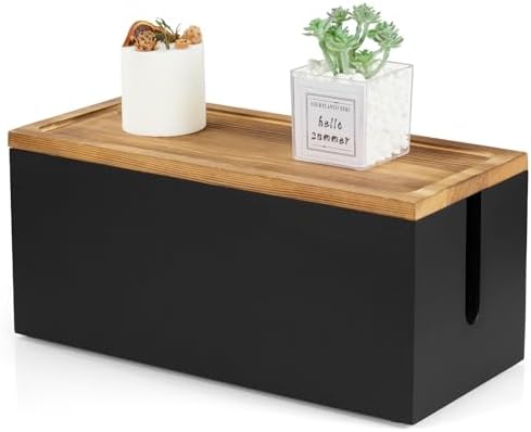 Bivvclaz Cable Management Box Medium, Wooden Cord Organizer Box for Desk, Floor, Office to Hide Extension Cords Power Stripes Surge Protectors Chargers Wires, Black by Bivvclaz