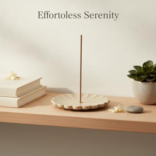 Solid Beige Ceramic Decorative Holder with Weighted Base, Compact Flower Petal Tray for Desk Organization and Home Decor - Image 2