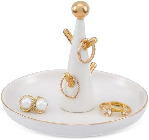 Lolalet Ceramic Ring Dish Holder, Tree-shaped Trinket Tray for Rings Earrings Necklaces Jewelry Decorative Plate Present for Birthday Wedding Engagement -White by Lolalet