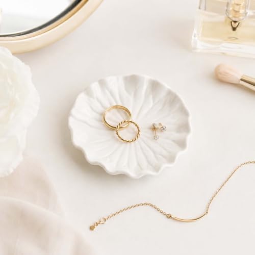 Gift for Women,White Ceramic Jewelry Dish Tray, Lotus Leaf Ring Dish - Image 3