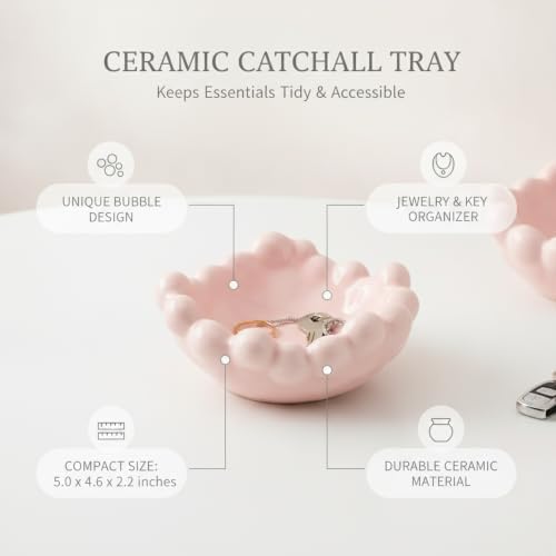Ceramic Catchall Tray with Bubble Design, Compact Storage Bin for Keys and Jewelry on Vanity or Entryway (1 PC) - Image 4