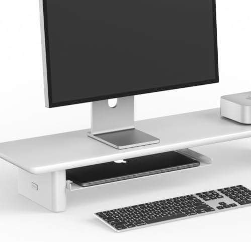 Multi-Purpose Steel Desk Tray - Under Desk Organizer & Monitor Stand Add-on Shelf, Includes Mounting Hardware, White - Image 2