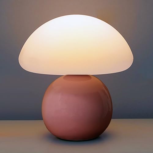 Cute Small Mushroom Lamp, PE Lampshade, Ceramic Base, Adjustable Light Color and Brightness with Power-Off Memory, Safe USB Powered, LED Mushroom Light for Bedroom Living Room (Pink) by KVPPVTLighting