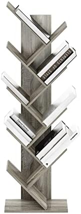 Furinno TREE Book Shelf, 9-Tier Bookshelf, Tree Bookcase with Angled Open Shelf, 8.4 x 15.7 x 50.9, Corner Shelf for Room Decor, for Living Room, Bedroom, Home Office, French Oak - Image 6