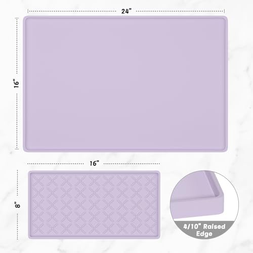 Rnivvi Silicone Coffee Mat, 16" x 24" Waterproof Raised Edge Coffee Bar Mats for Espresso Machine Station Accessories, Heat Resistant Detachable Dish Drying Pad for Kitchen Counter, Dish Rack, Purple - Image 2