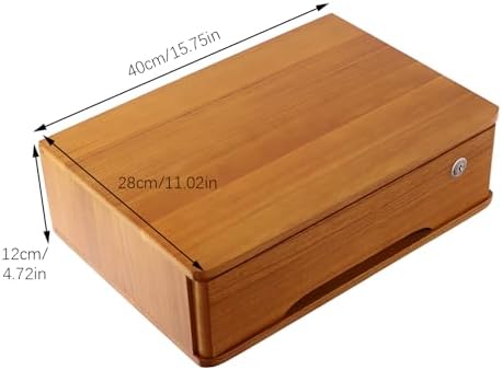 1-Tier Desktop Storage Box with Lockable Drawer, Wooden Desk Organizer for Office Supplies, Flat File Cabinet, Minimalist Design for Home & Office Use(Wooden+Yellow) - Image 3