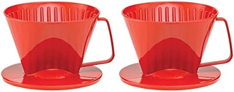 Fino Pour-Over Coffee Brewing Filter Cone, Number 1-Size, Red, Brews 1 to 2-Servings, Set of 2 by Fino
