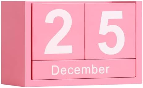 Wooden Block Calendar for Desk, Small Size Daily Desktop Perpetual Desk Calendar, Cute Date Display Desk Accessories for Home Office Decor, Teacher, Classroom, Reusable Yearly, Pink by DEERINE