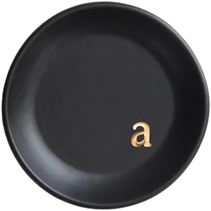 COLLECTIVE HOME - Ceramic Jewelry Tray, Decorative Trinket Dish for Rings Earrings Necklaces Bracelet Watch Keys, Birthday Mother's Day Christmas Gift for Women, 4.75", Black Surface (a) by COLLECTIVEHOME