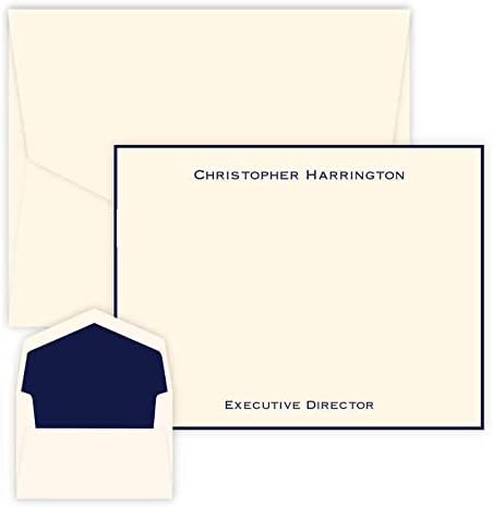 Professional Personalized Flat Cards - Raised Ink & Black Border with 25 Matching Envelopes