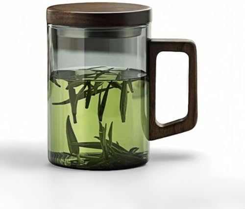 Tea Infuser Mug 400ML/15.5oz，Borosilicate Glass Infusion Mug Dishwasher Safe preferred for birthday gifts (dark green) by WwwLryct