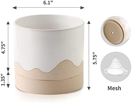 Nihow Ceramic Plant Pot,6 Inch Planter with Drainage Hole&Saucer for Indoor - Image 2