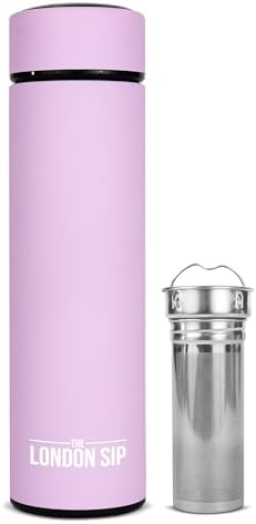 London Sip Multi-Purpose Tea Infuser Travel Mug and Tumbler Fruit Infuser Flask Hot and Cold Double Wall Stainless Steel Thermos with Extra-Long Infuser, Gentle Lilac by TheLondonSip