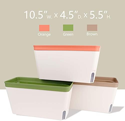 OurWarm Windowsill Herb Planter Box Indoor Set of 3, 10.5 Inch Self Watering Planter Pots with Visual Water Level Window, Modern Plastic Plant Pots for Herbs, Vegetables, Succulents Plants - Image 4