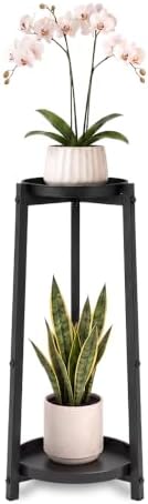 Bamworld Tall Outdoor Plant Stand 30 Inch 2 Tier All Metal Plant Holder by Bamworld