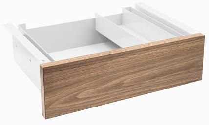Desky Minimal Under Desk Drawer – Slim Pull-Out Metal Storage Organizer for Sit-Stand Desks, Smooth Glide, Space-Saving Design, Easy Mount, Natural Walnut Laminate & White Frame by Desky