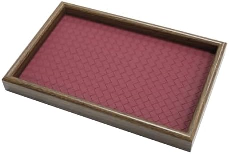 Wooden Valet Tray with Leather Base, Red by Unknown
