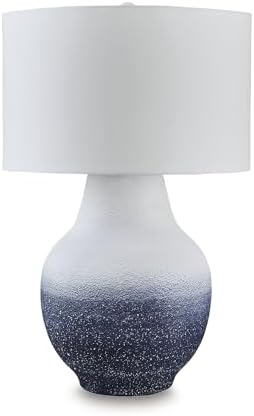Signature Design by Ashley Dashland Coastal Table Lamp, 31 Inch Tall Statement Height, Textured Metal Base with Fabric Drum Shade, Large Living Room Lighting, White and Navy Blue Ombre - Image 4