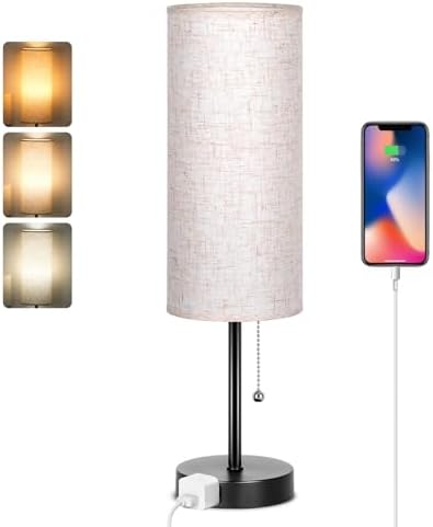 Dott Arts 18" Table Lamp for Bedroom, 3-Color Bedside Lamps with Pull Chain by DottArts