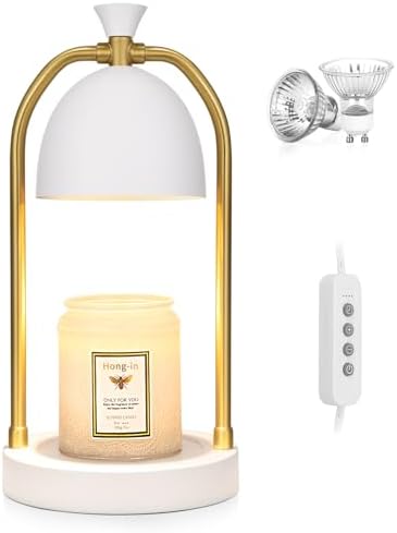 Hong-in White Candle Warmer Lamp with Timer-Unique Happy Birthday Gifts for Women and Men, Fun Gift Ideas for 30th, 40th, 50th and 60th Birthdays for Gold Home Decor by Hong-in