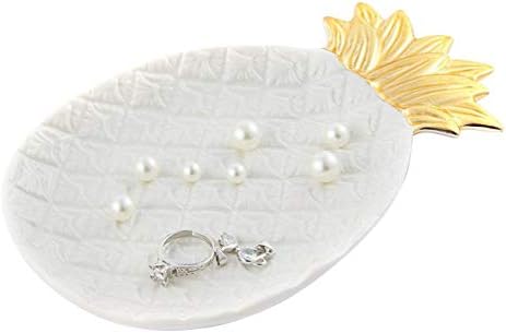 Lependor Ceramic Plate Jewelry Tray Jewelry Holder Jewelry Display - Ring Dish - Organizer for Keys - Phone - Jewelry - Watch - Wallet -Trinket - Best Wedding/Birthday - Big Size White Pineapple by Lependor