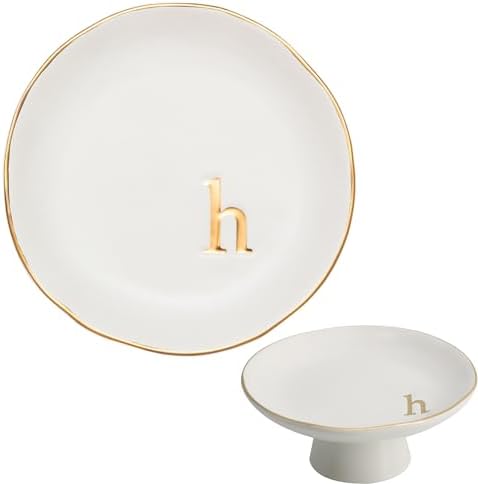COLLECTIVE HOME - Ceramic Jewelry Tray, Decorative Monogram Jewelry Dish, Luxurious Trinket Tray with High Base, Birthday Mother's Day for Women (h) by COLLECTIVEHOME