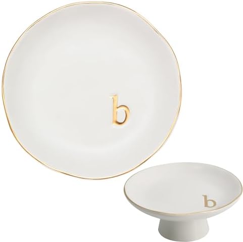 COLLECTIVE HOME - Ceramic Jewelry Tray, Decorative Monogram Jewelry Dish, Luxurious Trinket Tray with High Base, Birthday Mother's Day for Women (b) by COLLECTIVEHOME